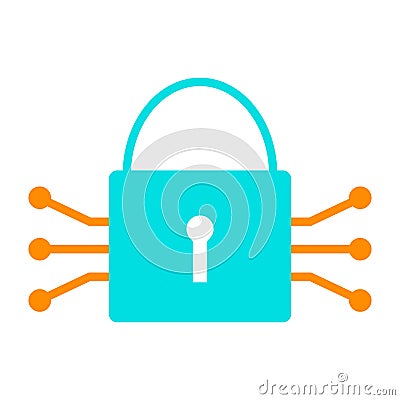 Tech Circuit Lock Icon. Vector Simple Minimal 96x96 Pictogram Vector Illustration