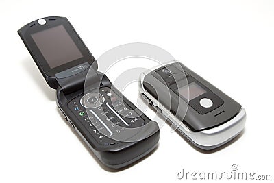 -tech clamshell mobile phones Stock Photo