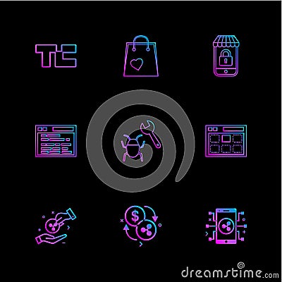 tech crunch , shopping bag , lockes , website , bug , web , money , coins , crypto , crypto currency , currency , currency Vector Illustration