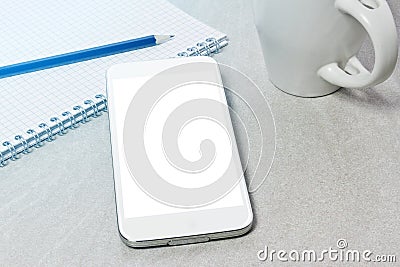 Tech device mock up on office background Stock Photo