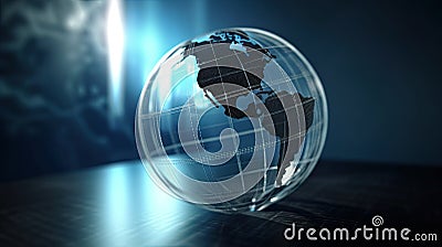 Tech and economy illustrated through an abstract globe focused on North America. Generative AI Stock Photo