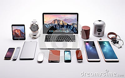 Tech Gadgets Subscription on White Background Stock Photo