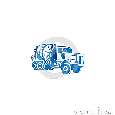 Concrete mixing truck vector. Flat design. Industrial transport. Construction machine. For construction theme illustrating. Vector Illustration