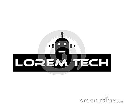 Tech Logo Design with Cyber Robot Vector Illustration