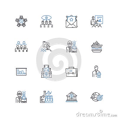 Tech-minded management line icons collection. Innovation, Automation, Digitalization, Cloud, Analytics, Mobility Vector Illustration