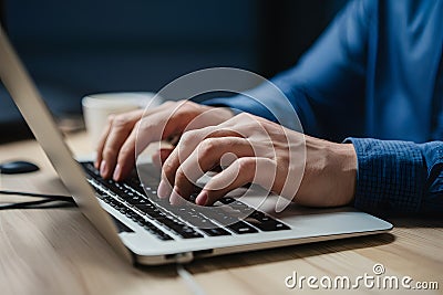 Tech savvy typing mans hands proficiently operate PC keyboard Stock Photo