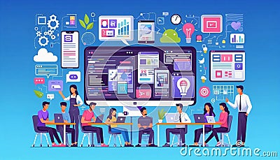 Tech Startup and App Development Flat Vector Stock Photo