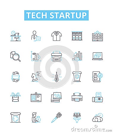 Tech startup vector line icons set. Tech, Startup, Technology, Innovation, Entrepreneur, Venture, Software illustration Vector Illustration