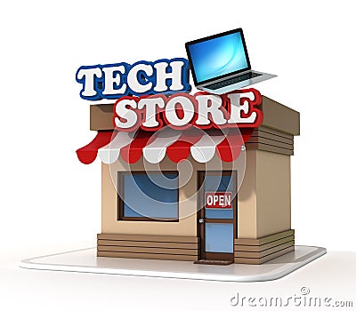 Tech store shop front 3d rendering Cartoon Illustration