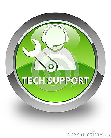 Tech support glossy green round button Cartoon Illustration