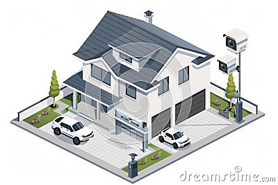 Tech switches in watchful environments manage surveillance systems, ensuring safety through integrated device communication in pra Cartoon Illustration