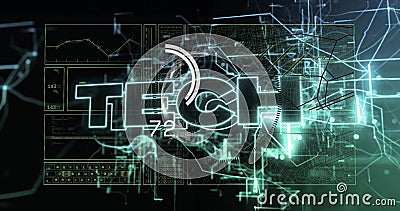 TECH text image over digital circuit and network graphics Stock Photo