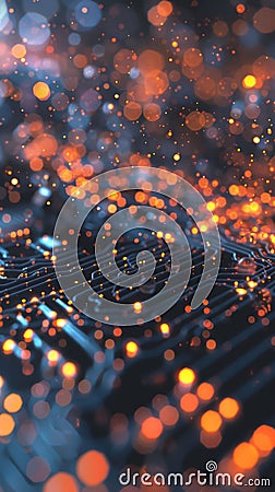 Tech-themed illustration, rich in detail and complexity, made by a 3D animator, integrating a bokeh effect throughout the scene Cartoon Illustration