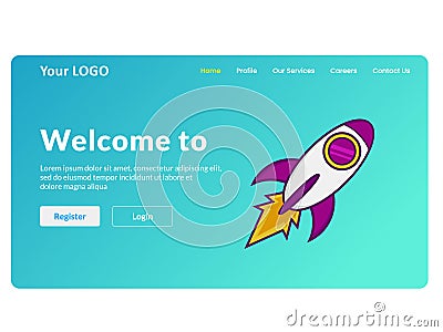 Tech-themed Landing Page Website UI with rocket vector icon Vector Illustration
