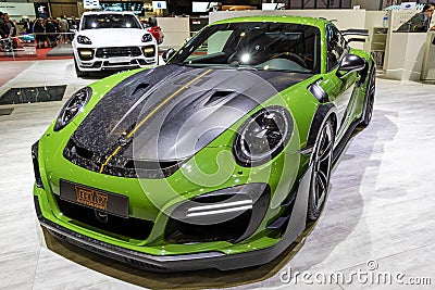 TechArt Porsche 911 Turbo GT Street RS (991) customized sports car at the 89th Geneva International Motor Show. Geneva, Editorial Stock Photo