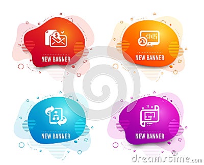 Technical algorithm, Accounting report and Report statistics icons. Architectural plan sign. Vector Vector Illustration
