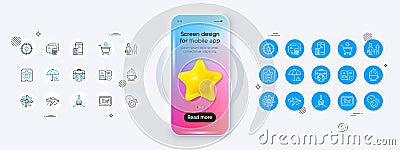 Technical algorithm, Time management and Coffee cup line icons. For web app, printing Vector Stock Photo