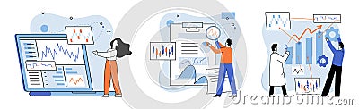 Technical analysis. Developing sound investment strategy involves analyzing market trends and using technical analysis Vector Illustration