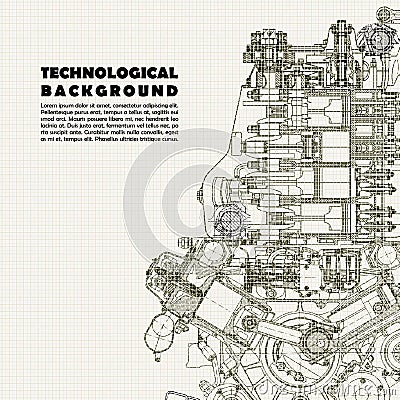 Technical background, drawing engine and space for your text. Vector Illustration