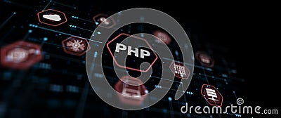 Technical background PHP inscription. Network internet illustration Stock Photo
