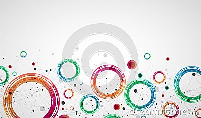 Technical background with plexus effect and made of techno circles Vector Illustration