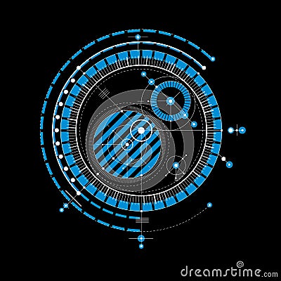 Technical blueprint, blue vector digital background with geometric design elements, circles. Illustration of engineering Vector Illustration
