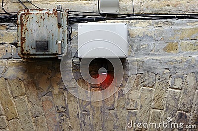 Technical devices and red lamp Stock Photo