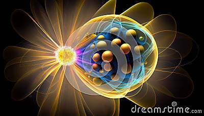 A technical diagram of a quantum fluctuation ball with bright center and blooming effect Stock Photo