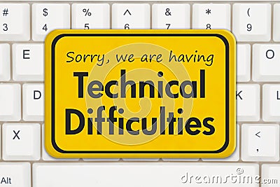 Technical Difficulties message on a white keyboard Stock Photo