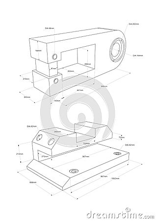 Technical drawing of details.Engineering technology design.A set of mechanical parts.Vector illustration Stock Photo