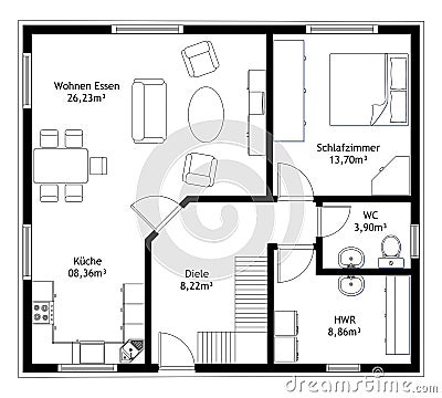 Technical drawing home floor plan Vector Illustration