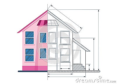 Technical drawing house circuit Vector Illustration