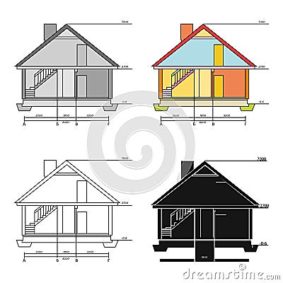 Technical drawing of house icon in cartoon style isolated on white background. Architect symbol stock vector Vector Illustration