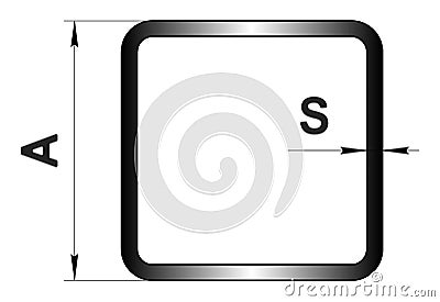 Technical drawing rolled metal. Steel square tube profile. Image for web site. Illustration. Stock Photo