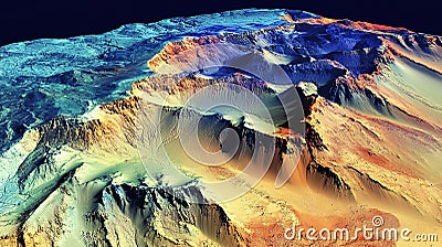 Technical GIS map of a rugged desert terrain with LiDAR data rendering elevation dunes and natural landforms. Stock Photo