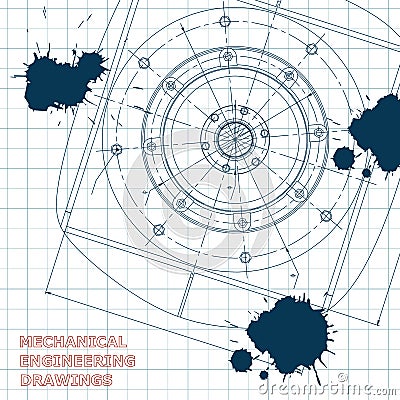 Technical illustration. Draft. Ink. Blots Vector Illustration