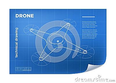 Technical Illustration with vector isometric line quadcopter drone Vector Illustration