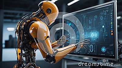 Technical industrial engineer, working in control room in software. Industrial network monitoring system, AI generated Image Stock Photo