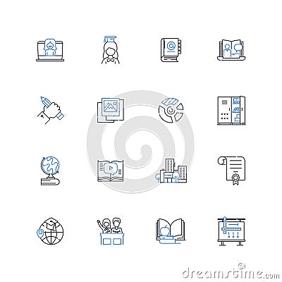 Technical institute line icons collection. Engineering, Technology, Science, Innovations, Mechanics, Robotics Vector Illustration