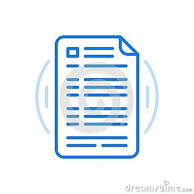 Technical instruction vector line icon. Industrial operation manual sheet of paper with notes. Vector Illustration