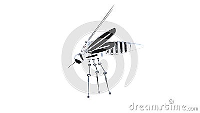 Technical mosquito robots, artificial intelligence created in different perspectives with 15 degrees each. Stock Photo