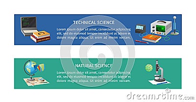 Technical and Natural Sciences Posters with Text Vector Illustration