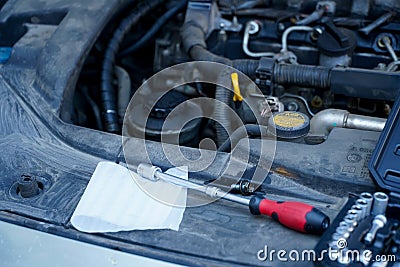 Technical overhaul of the car. details. Stock Photo