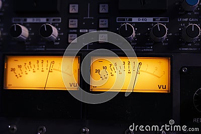 Technical recording equipment and devices for calibrating volume levels Stock Photo