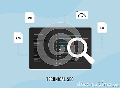 Technical SEO Audit concept. Search engine strategy with technical on-page SEO optimization. Website development with seo-friendly Stock Photo