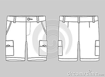 Technical sketch cargo shorts pants design template. Cargo Pants Cartoon Illustration