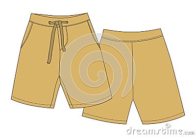 Technical sketch sport shorts pants design. Desert sand color Vector Illustration