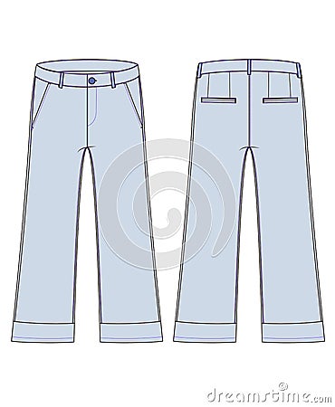 Woman flared jeans technical drawing vectors with long, knee-high pants Vector Illustration