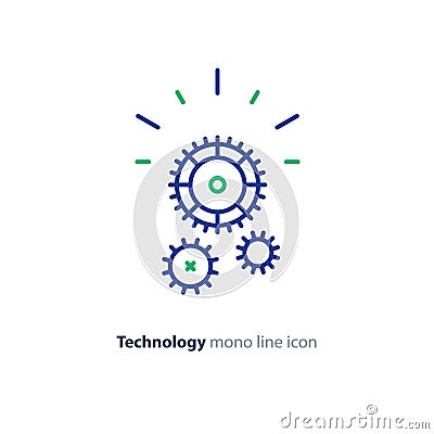 Technical smart solution, cogwheel line icon, integration concept Vector Illustration