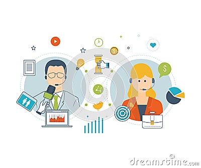 Technical support assistant. Social network Vector Illustration